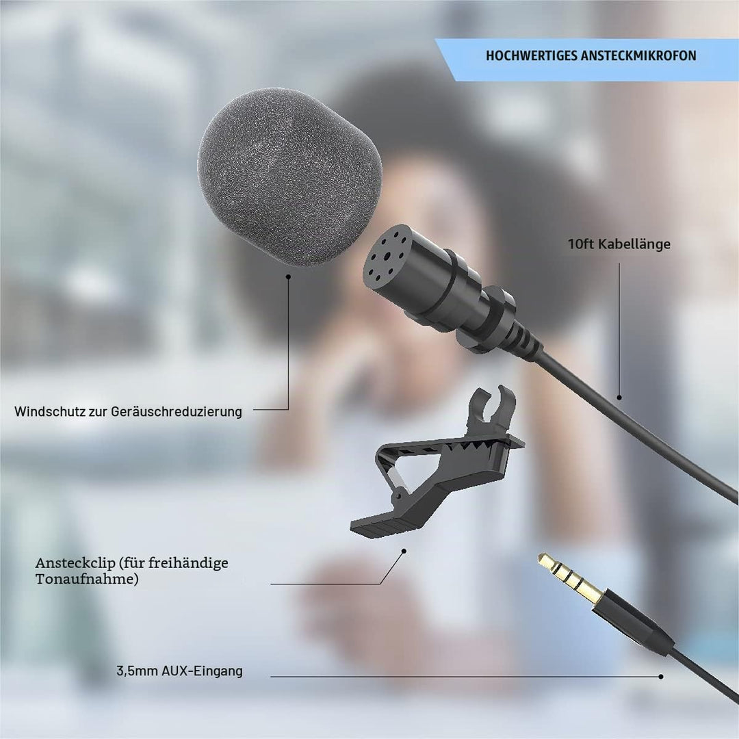 DigiPower Vlogging Kit Instructor mit LED Videoleuchte, Clip-on Lavalier Mikrofon, Handy + Kamera Ha