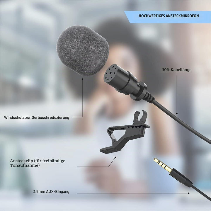 DigiPower Vlogging Kit Instructor mit LED Videoleuchte, Clip-on Lavalier Mikrofon, Handy + Kamera Ha