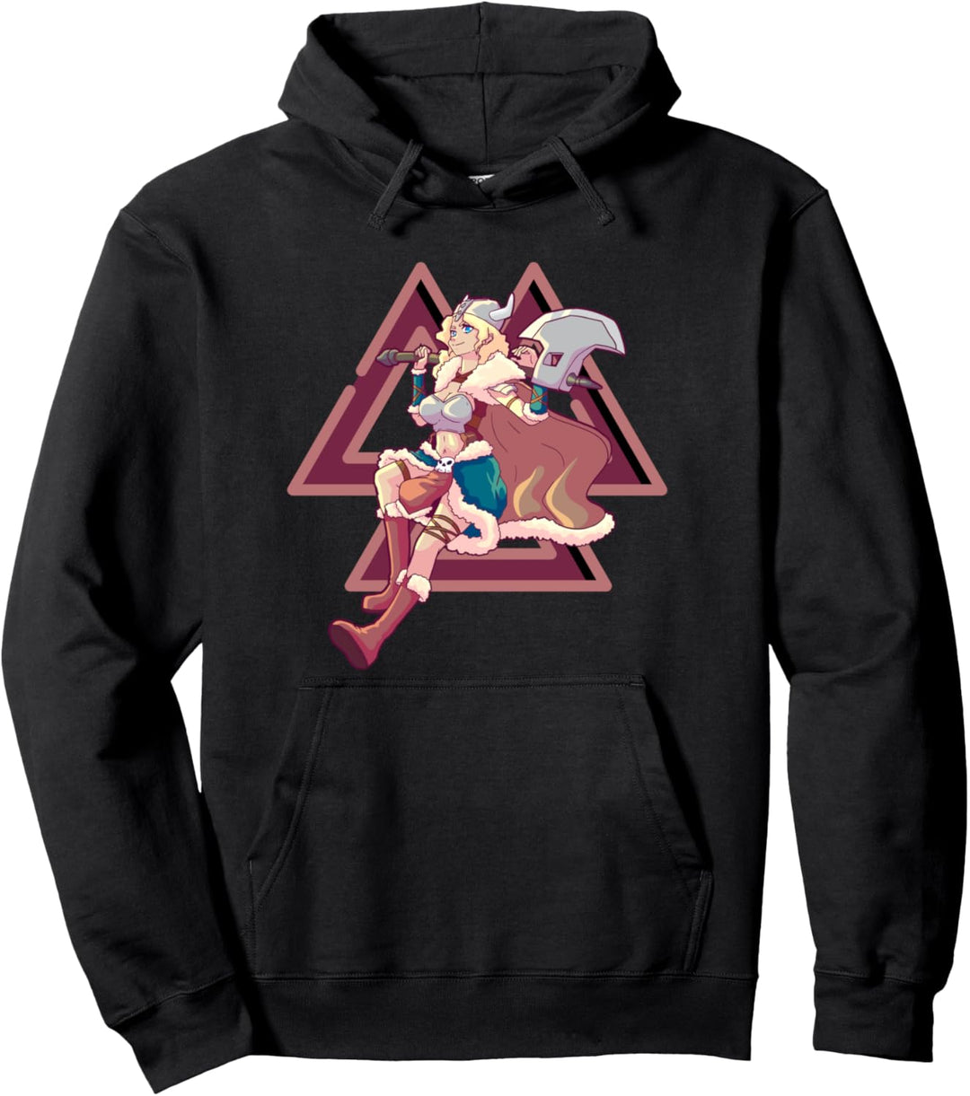 Blond Valkyries Maiden Krieger mit Valknut Wikinger Symbol Pullover Hoodie