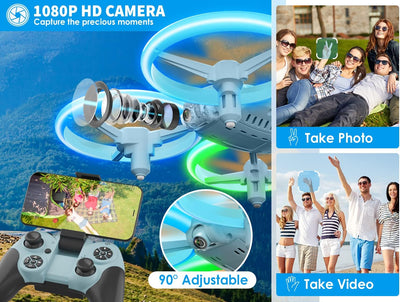 i9C Drohne mit Kamera HD für Kinder, Mini Drone mit Bunte LED Lichter, RC Quadrocopter mit WiFi FPV