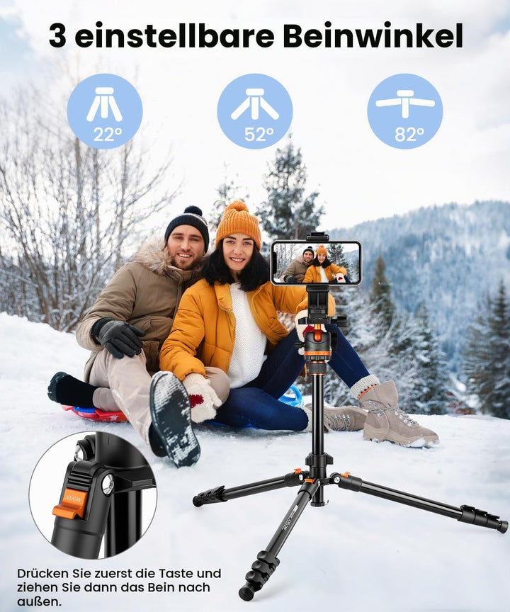 JOILCAN Aluminium Kamera Stativ, 168cm Robustes Reisestativ mit 360° Panorama Kugelkopf &amp; Handyhalte