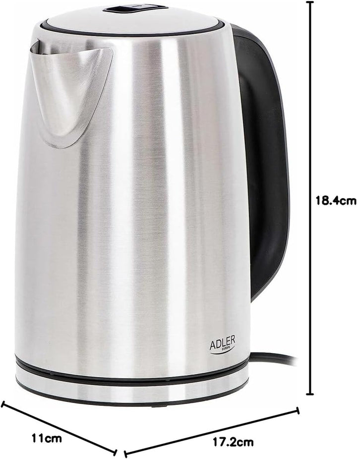 ADLER AD 1340 1,7L Stahlkessel mit LCD, Wasserkocher mit Temperaturkontrolle, silber