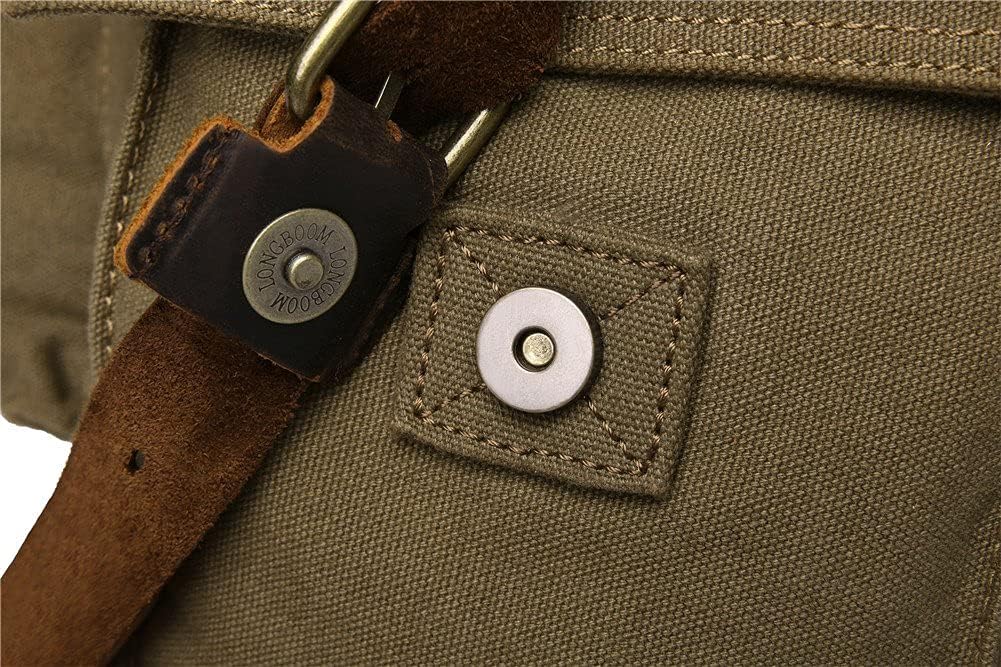 Sechunk Vintage Militär Leder Umhängetasche Canvas Laptop Tasche Retro Messenger Taschen Large--17‘’