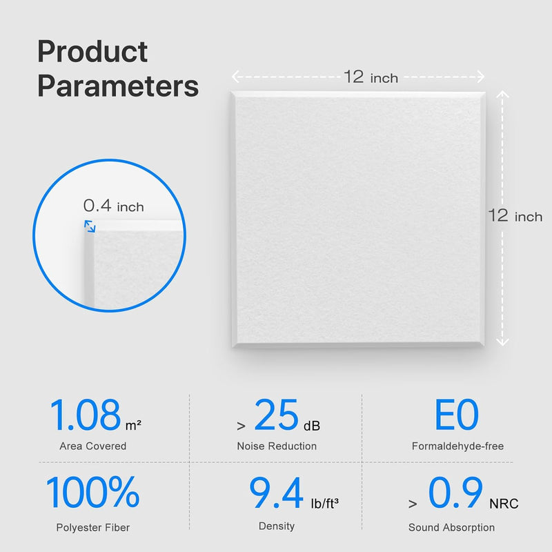 Akustikplatten Selbstklebend, 12 Stück Hohe Dichte Schallabsorber Wand für Wanddekoration und Akusti