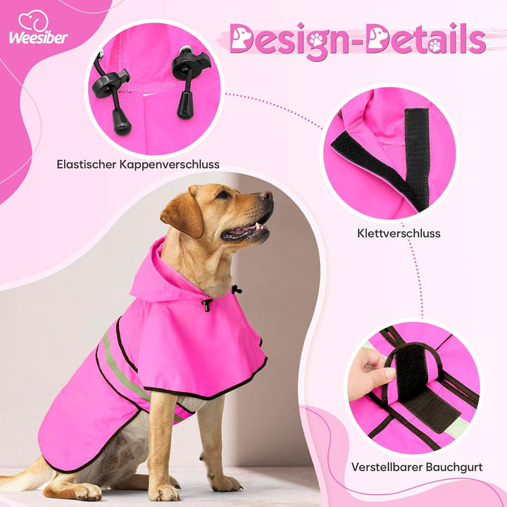 Weesiber Regenmantel Hund - Hunderegenmantel Wasserdicht Regenjacke Hund Reflektierend mit Leinenloc