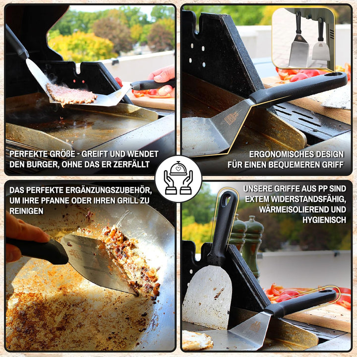 Smash Burger Set – Burger Smasher Set inkl. Hamburgerpresse, Burgerglocke Edelstahl 304, Grillspacht