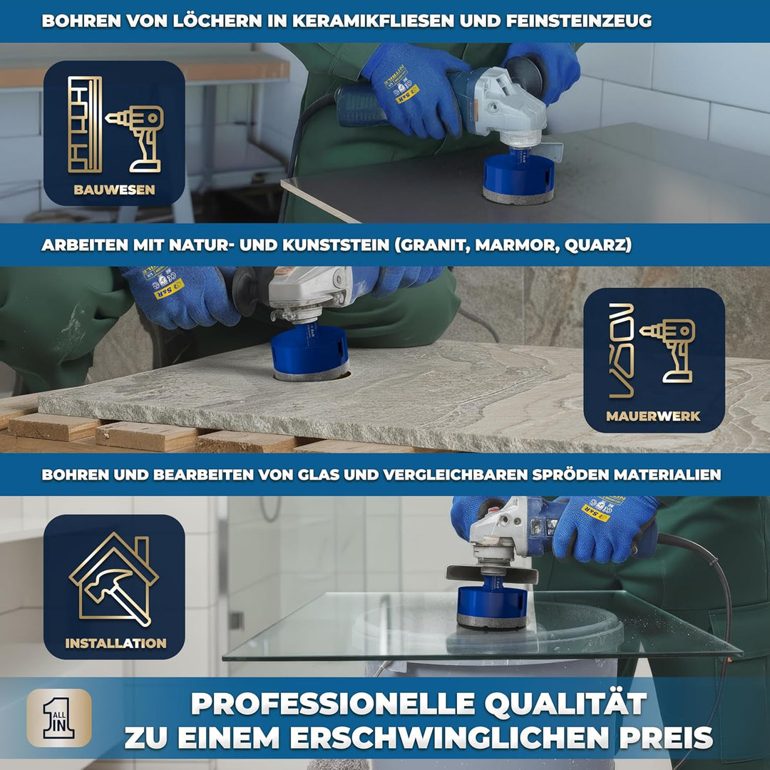 S&R Professional Diamant Fliesenbohrer 100 mm, Lochsäge für Fliesen M14 Gewinde, Diamant Bohrer Flie