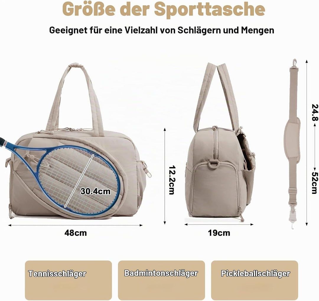 Badminton Tasche, Sporttasche Damen Grosse Kapazität Und Mehrere Fächer, Leichte Und Stylische Puffe