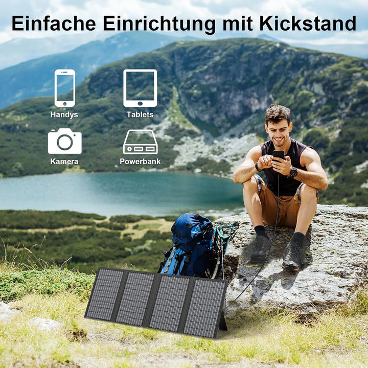 60W Tragbares Solarladegerät mit Ständer, Faltbares Solarpanel mit USB-C, USB-A und DC-Ausgängen, fü