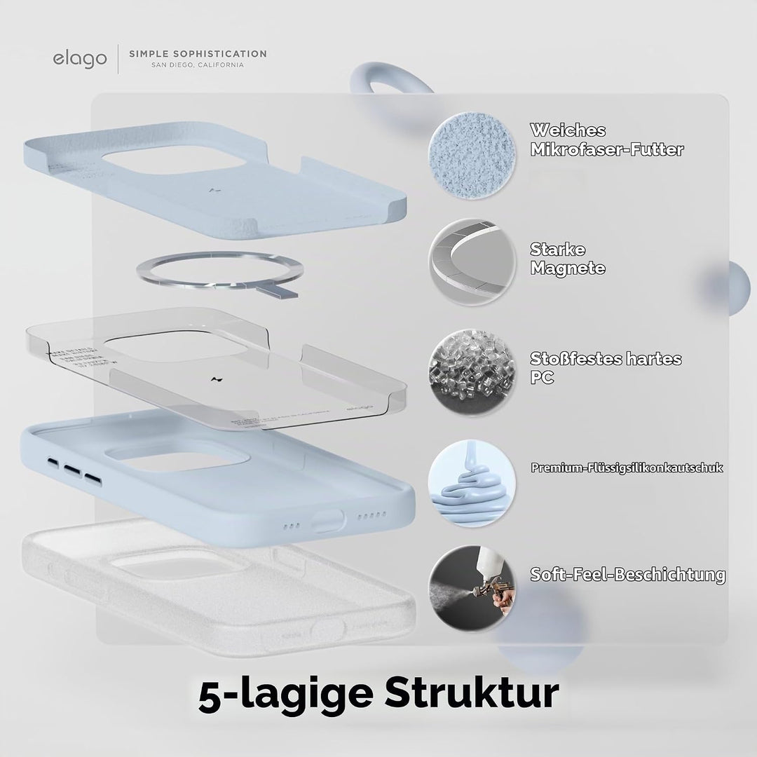 elago Magnetische Silikonhülle Kompatibel mit iPhone 15 Pro Hülle, Kompatibel mit MagSafe Alles Zube
