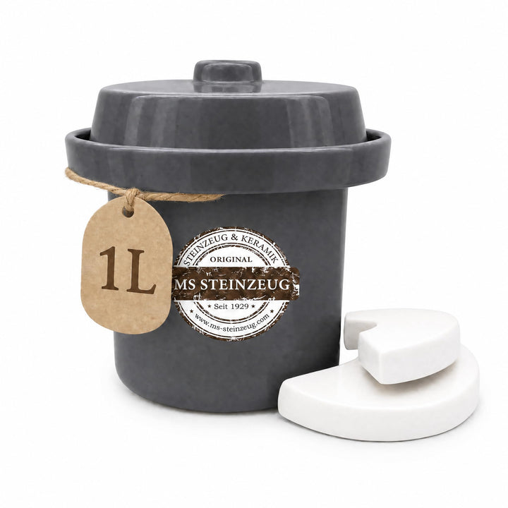 Gärtopf Mini Fermentation 1 Liter steingrau Milchsäuregärung Konservieren Einmachen gesunde Ernährun