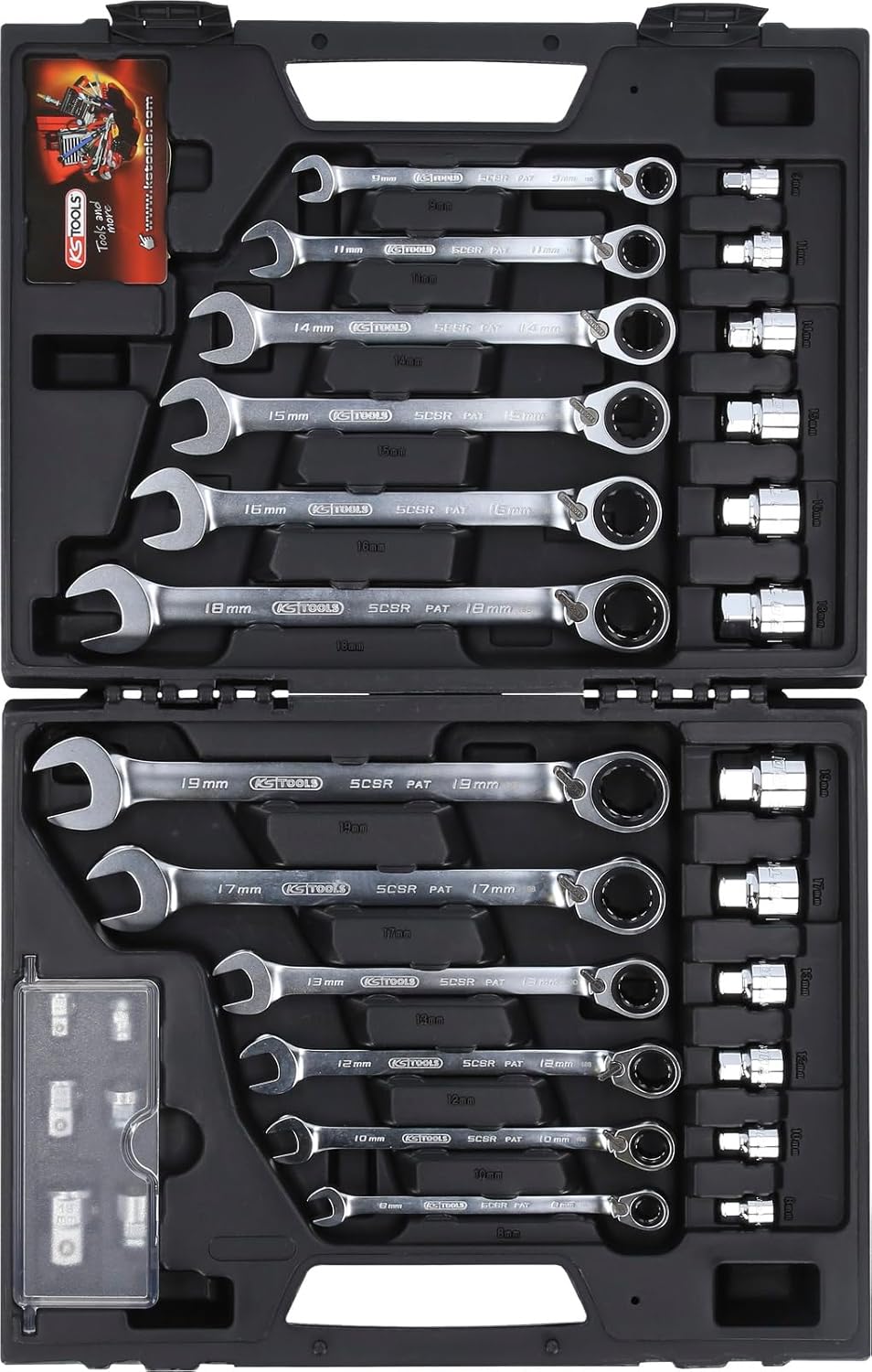 KS Tools 503.4960 GEARplus RINGSTOP-Ratschenringmaulschlüssel-Satz, 30-tlg mit Adapter Single, Singl