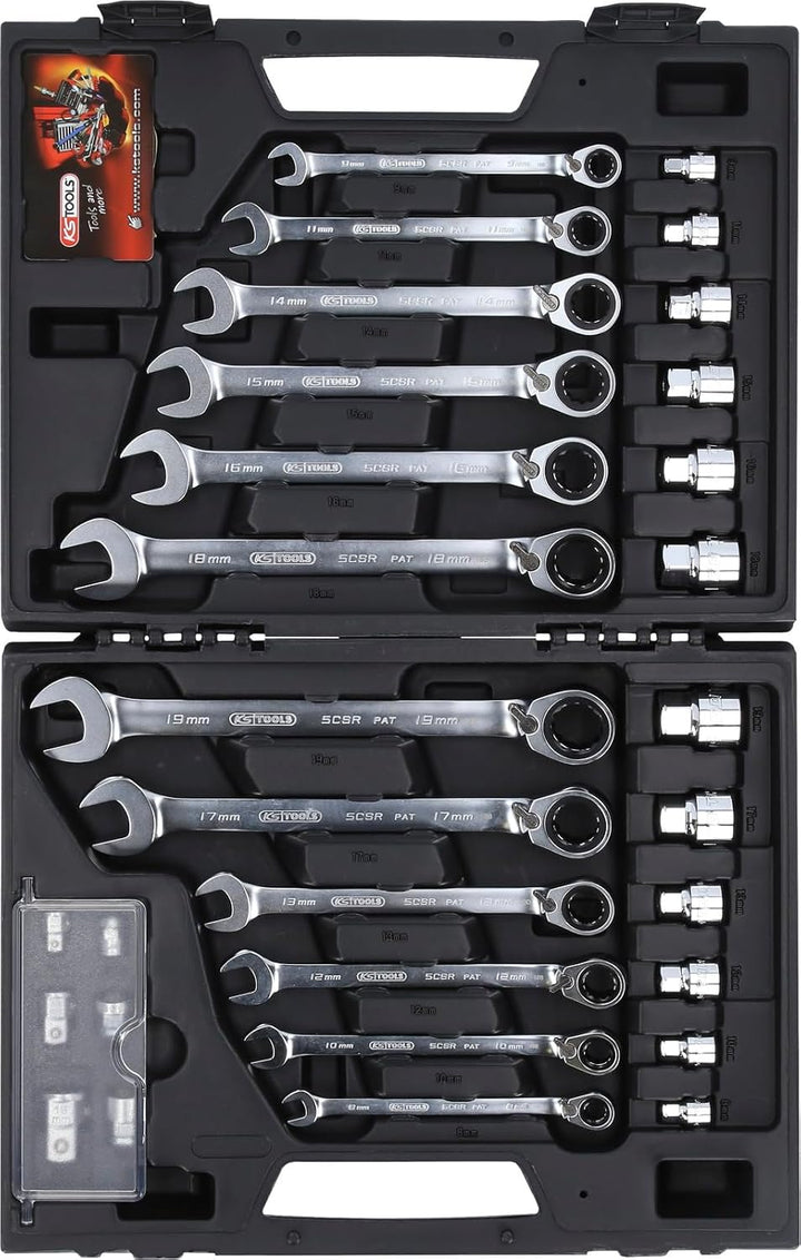 KS Tools 503.4960 GEARplus RINGSTOP-Ratschenringmaulschlüssel-Satz, 30-tlg mit Adapter Single, Singl