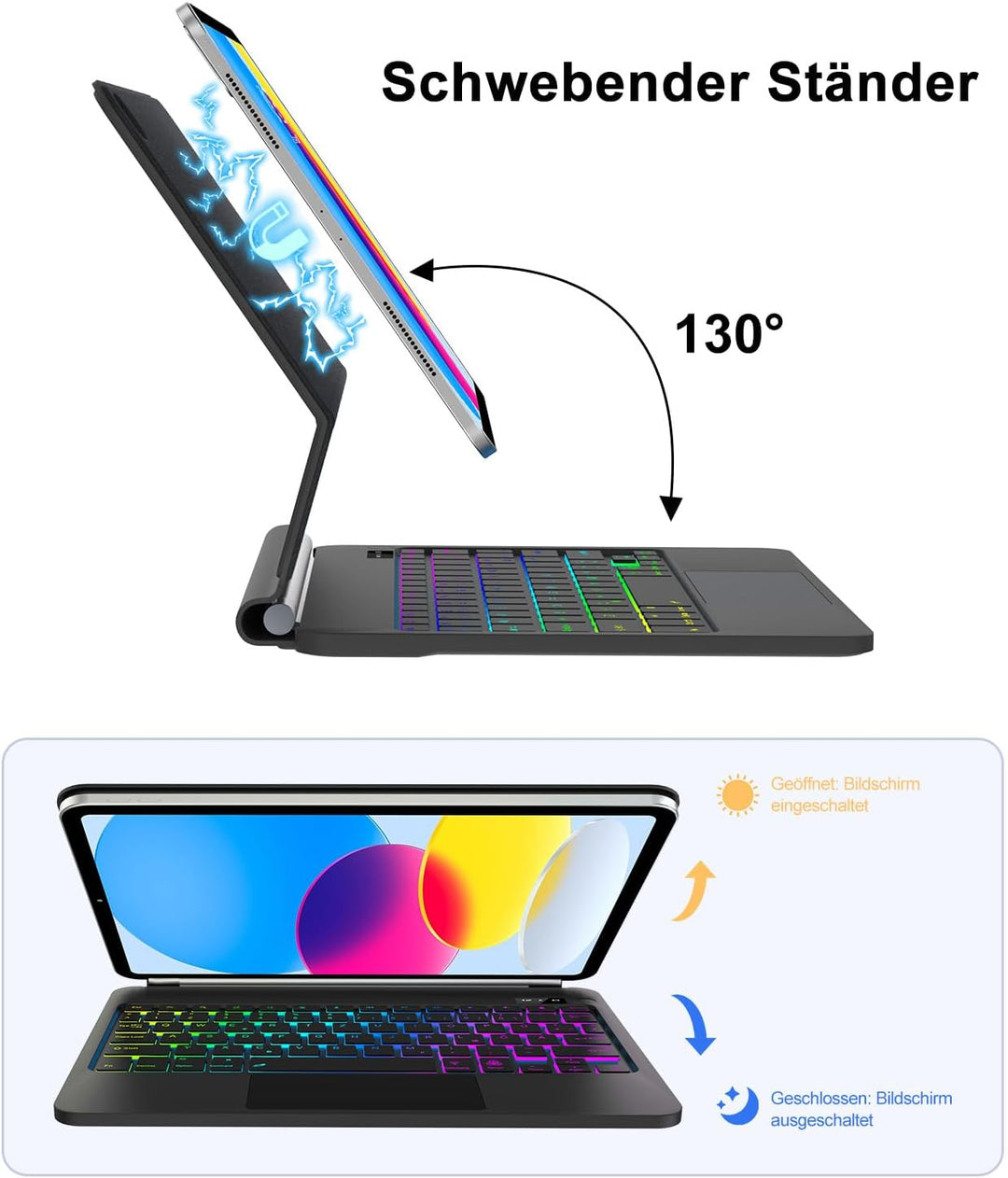 JADEMALL Magic Keyboard Hülle für iPad 11 Generation 2025 A16 11 Zoll,10 Generation 10,9 Zoll - Deut