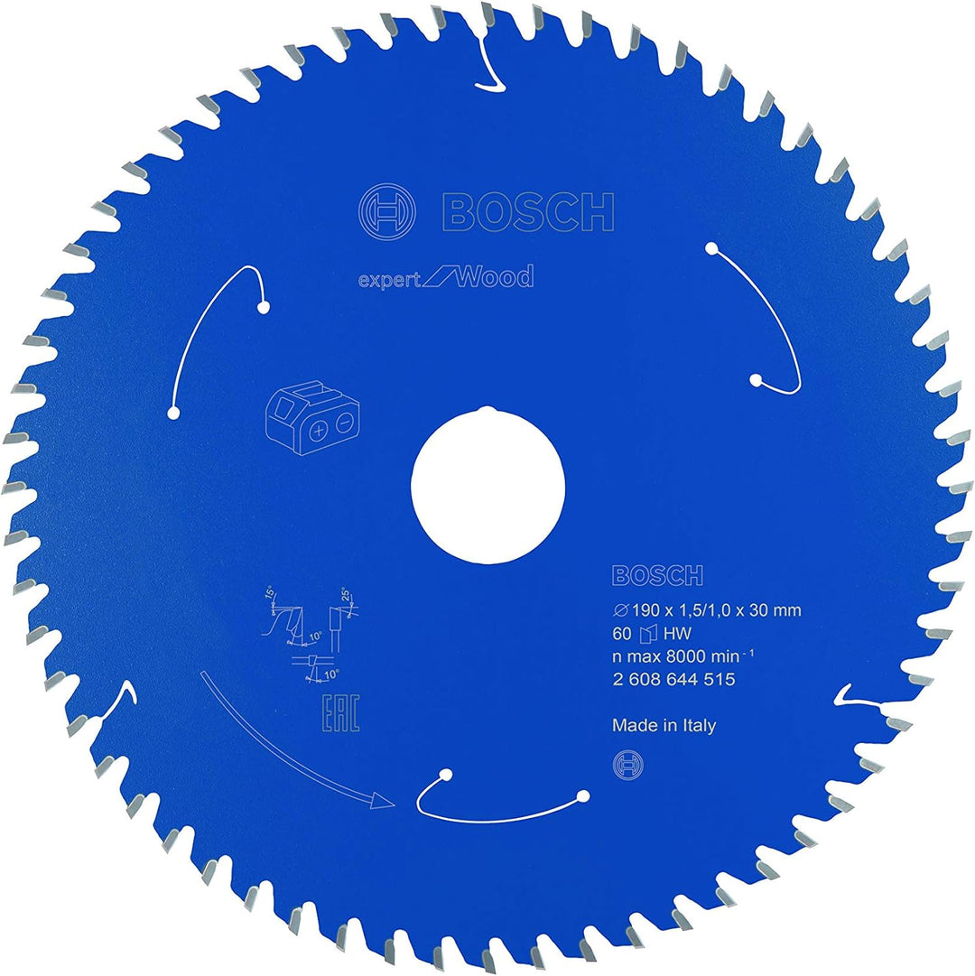 Bosch Accessories 1x Kreissägeblatt Expert for Wood (Holz, Sägeblatt Ø 190 x 30 x 1,5 mm, 60 Zähne,