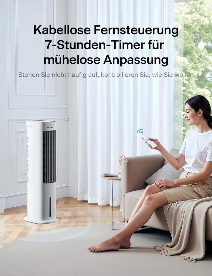 Pelonis Luftkühler, Ventilator und Luftbefeuchter mit 60° Oszillation, Klimagerät Luftreiniger mit F