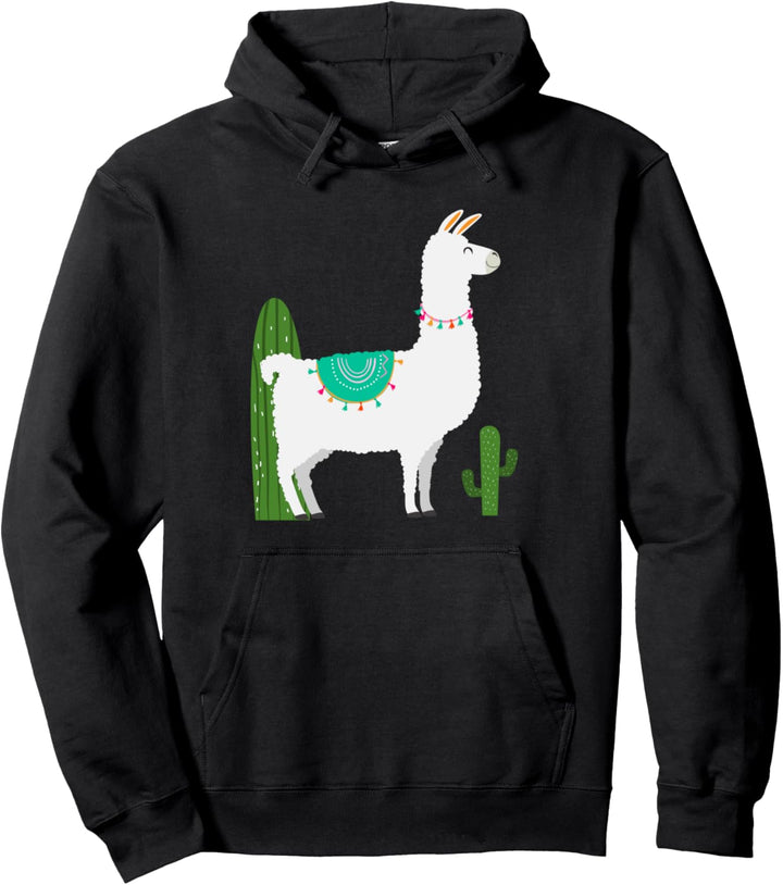 Glückliches lächelndes Lama mit Kaktus-Grafik für Frauen für Pullover Hoodie