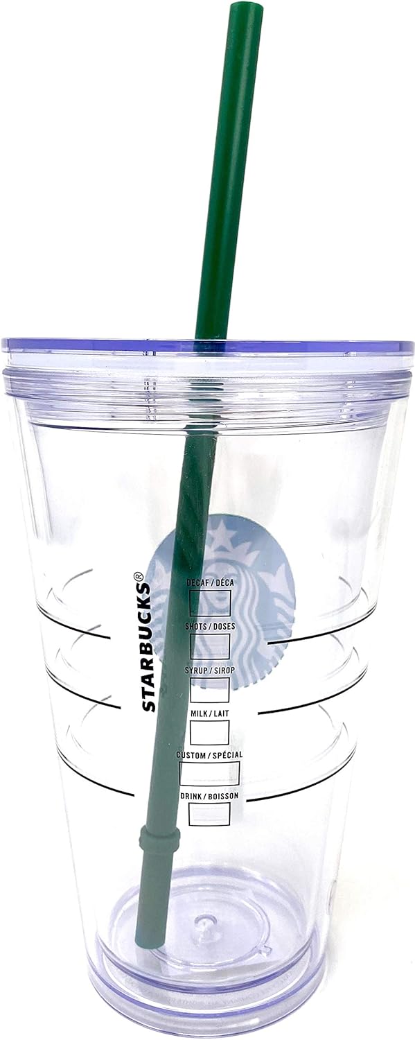 Starbucks Cold Cup Clear Grande Trinkbecher mit grünem Strohhalm-Logo – 473 ml