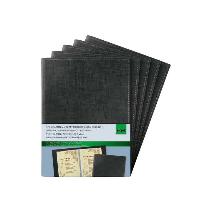 SIGEL SM135/5 Speisekarten-Mappen / Dokumentenmappen mit Buchschrauben-Bindung für A5, 5-er Pack, sc