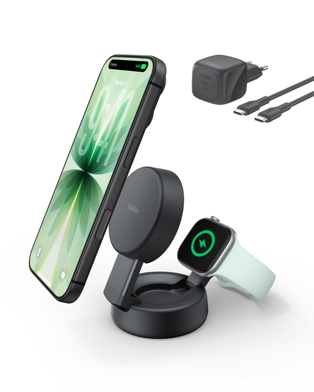 Belkin UltraCharge Pro 2-in-1 Qi2 Induktive Ladestation, 25W – Schwarz | Verstellbar, Qi2.2-zertifiz