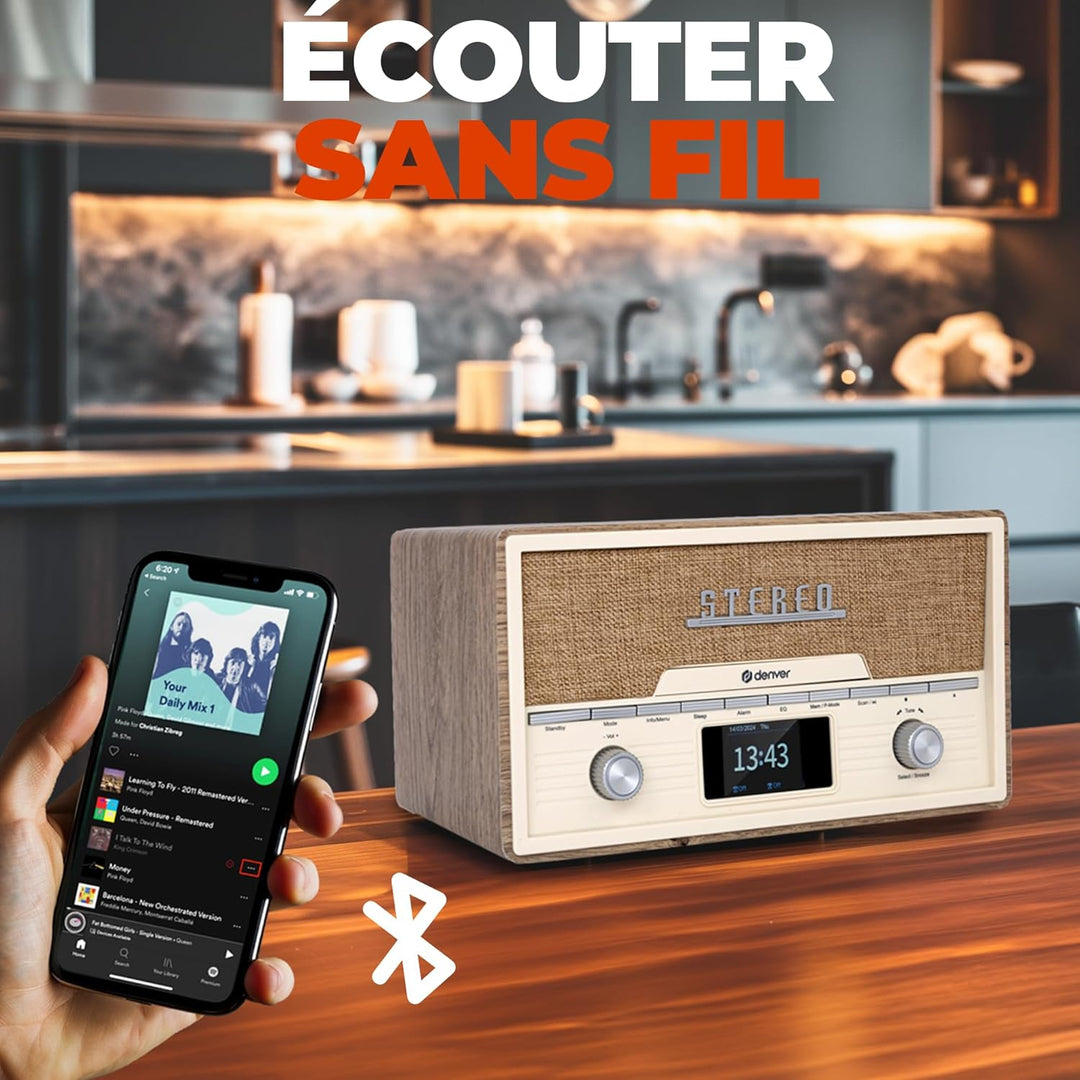 DENVER DAB+/UKW-Radio MDA-525LW, mit CD-Player, Retrostyle, hellbraun