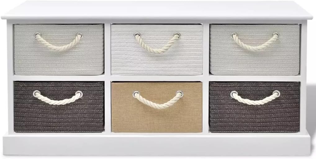 Festnight Aufbewarhungsbank 6 Schubladen Kommode Aufbewahrungsbox Schrank Holz 95 x 28 x 47 cm