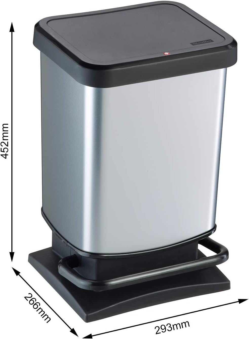 Rotho Paso Mülleimer 20l mit Pedal und Deckel, Kunststoff (PP) BPA-frei, silber hexagon, 20l (29,3 x