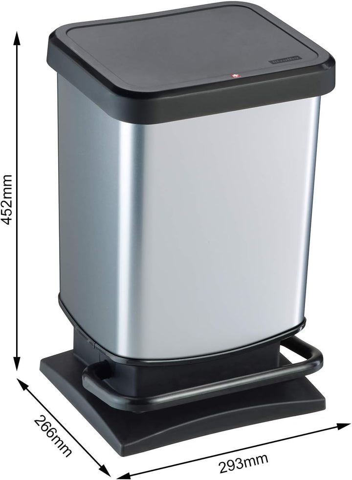 Rotho Paso Mülleimer 20l mit Pedal und Deckel, Kunststoff (PP) BPA-frei, silber hexagon, 20l (29,3 x