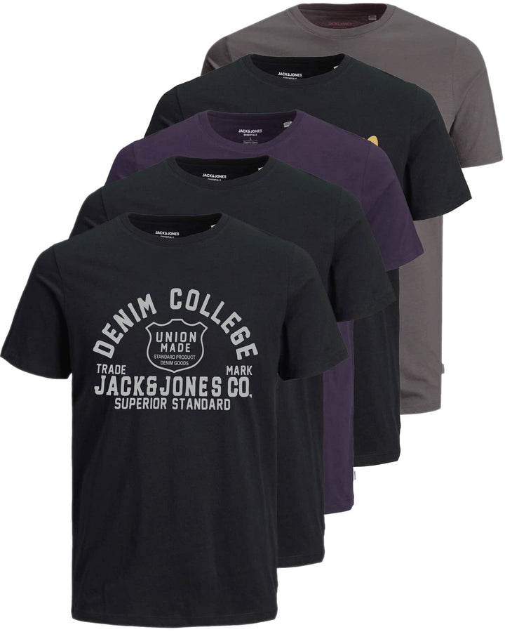 JACK & JONES Herren 5er-Set T-Shirts in verschiedenen Styles, Prints und Farben aus Baumwolle S Irin
