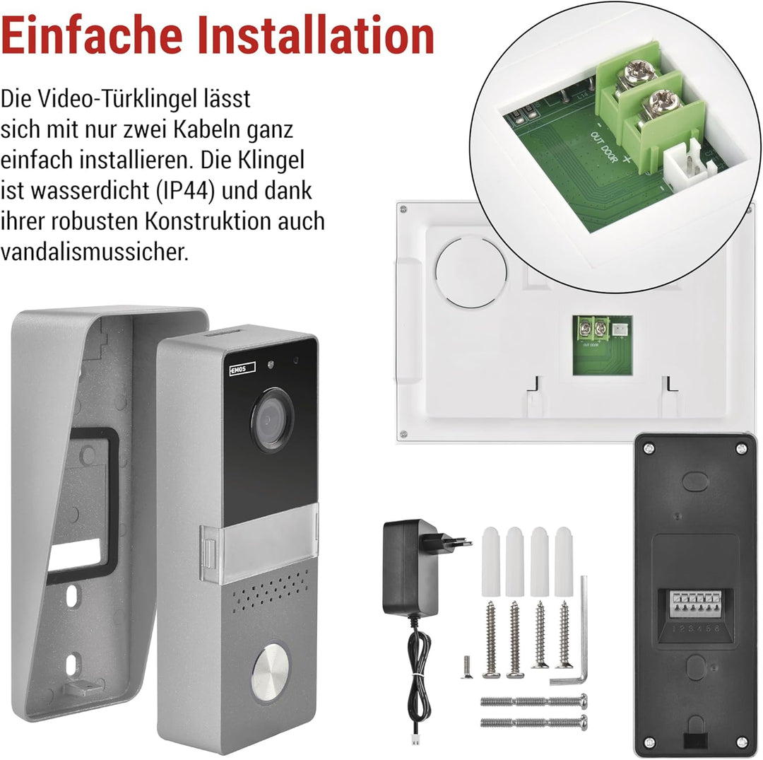 EMOS - Video-Türsprechanlage, 2-Draht-Ausführung - 720p HD Video-Türklingel - wasserdichte Kamera mi