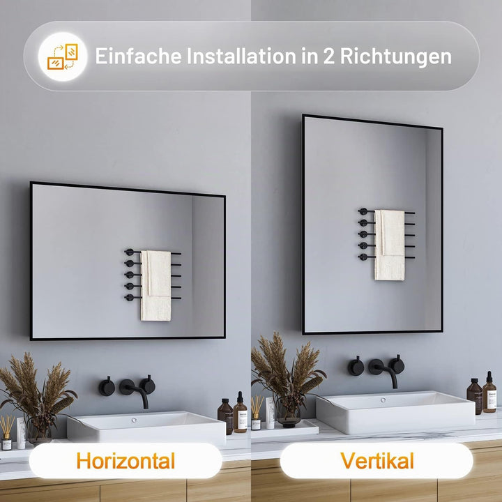BD-Baode Spiegel Schwarz 100x60cm Rechteckiger Metallrahmen Badspiegel Wandspiegel für Badezimmer Wo