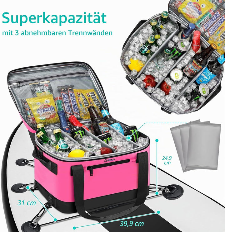 Paddle Board Cooler Wasserdicht, Super Capacity SUP Paddleboard Deck Cooler mit Schultergurt &amp; 6 ela