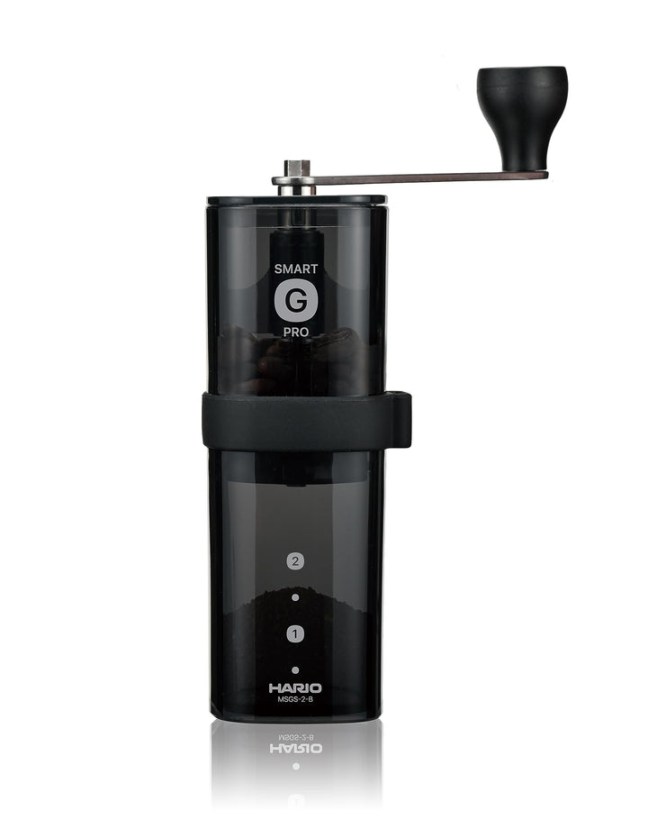 HARIO MSGS-2-B Smart G PRO Kaffeemühle, 24 g, transparentes Schwarz, Edelstahlklinge, zerlegbar, kom