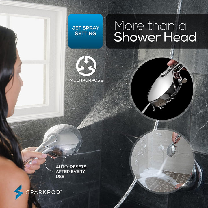 SparkPod 5 Inch 9 Function Shower Head - Handheld High Pressure Jet with On/Off Switch, Pause and Wa