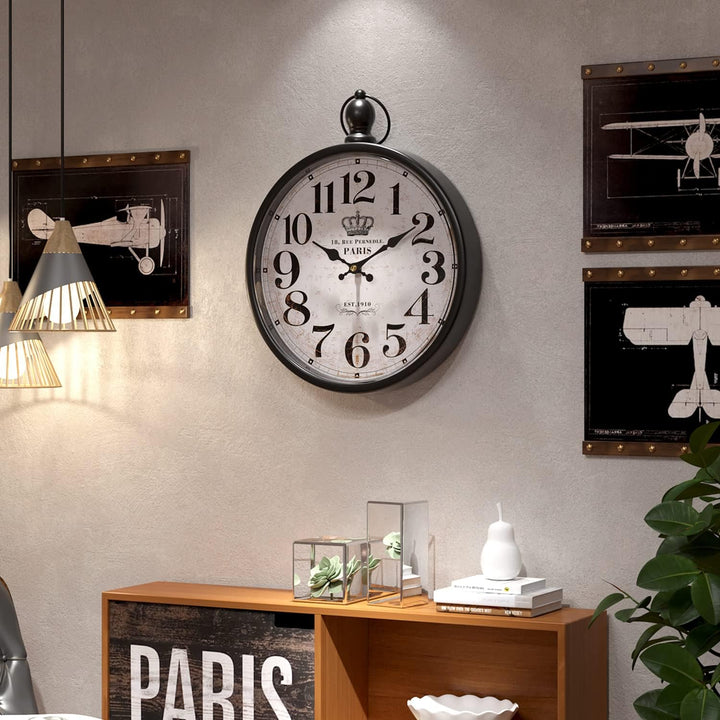 Menterry Small Retro Round Wall Clock. Black Vintage Antique Style Wall Clocks. Battery Operated Sil