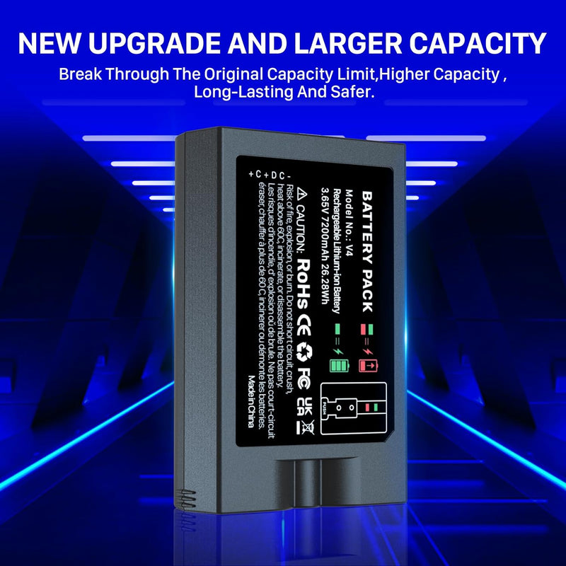 2er-Pack V4 Akku für Video Ring, 7200mAh Super hohe Kapazität Li-Ion Ersatzakku Kompatibel mit Video