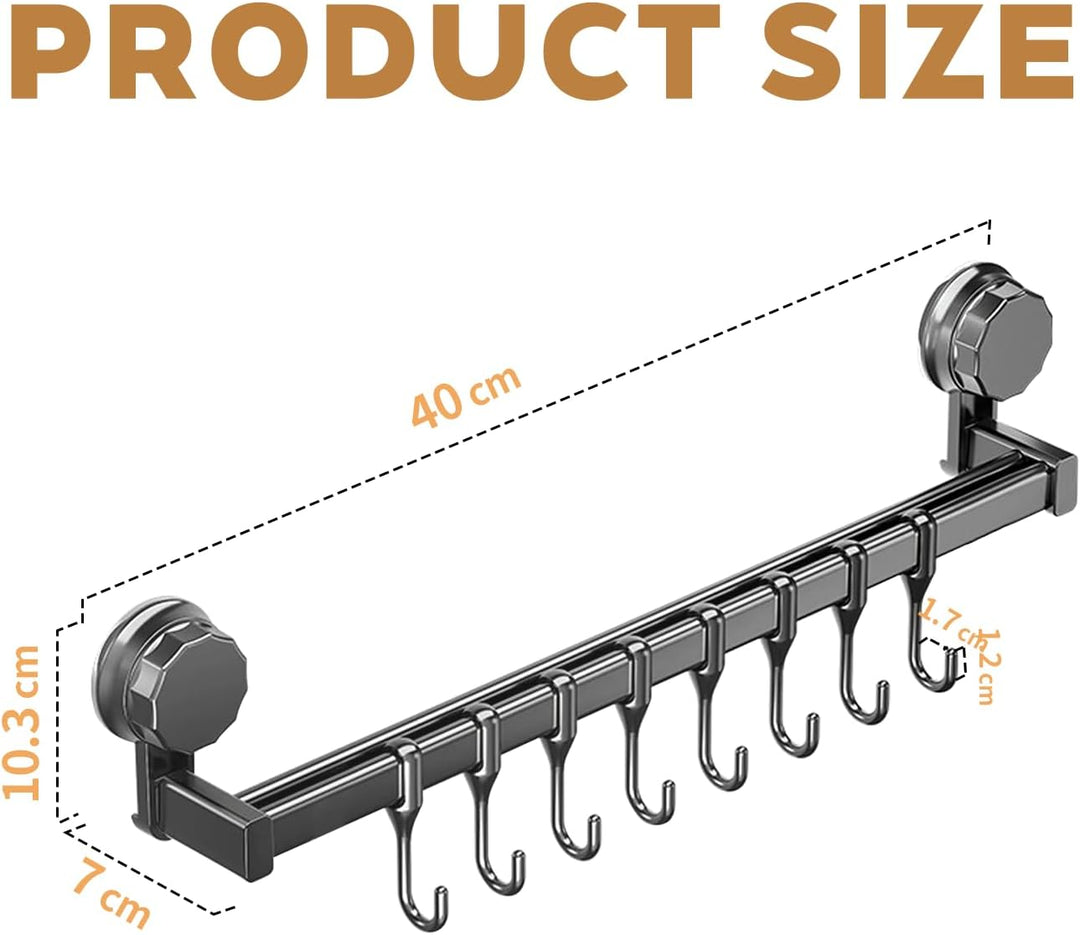 Küchenreling Hakenleiste Küche, Küchenstange Ohne Bohren,Doppelstange Design Küchenleiste, 8 Haken,