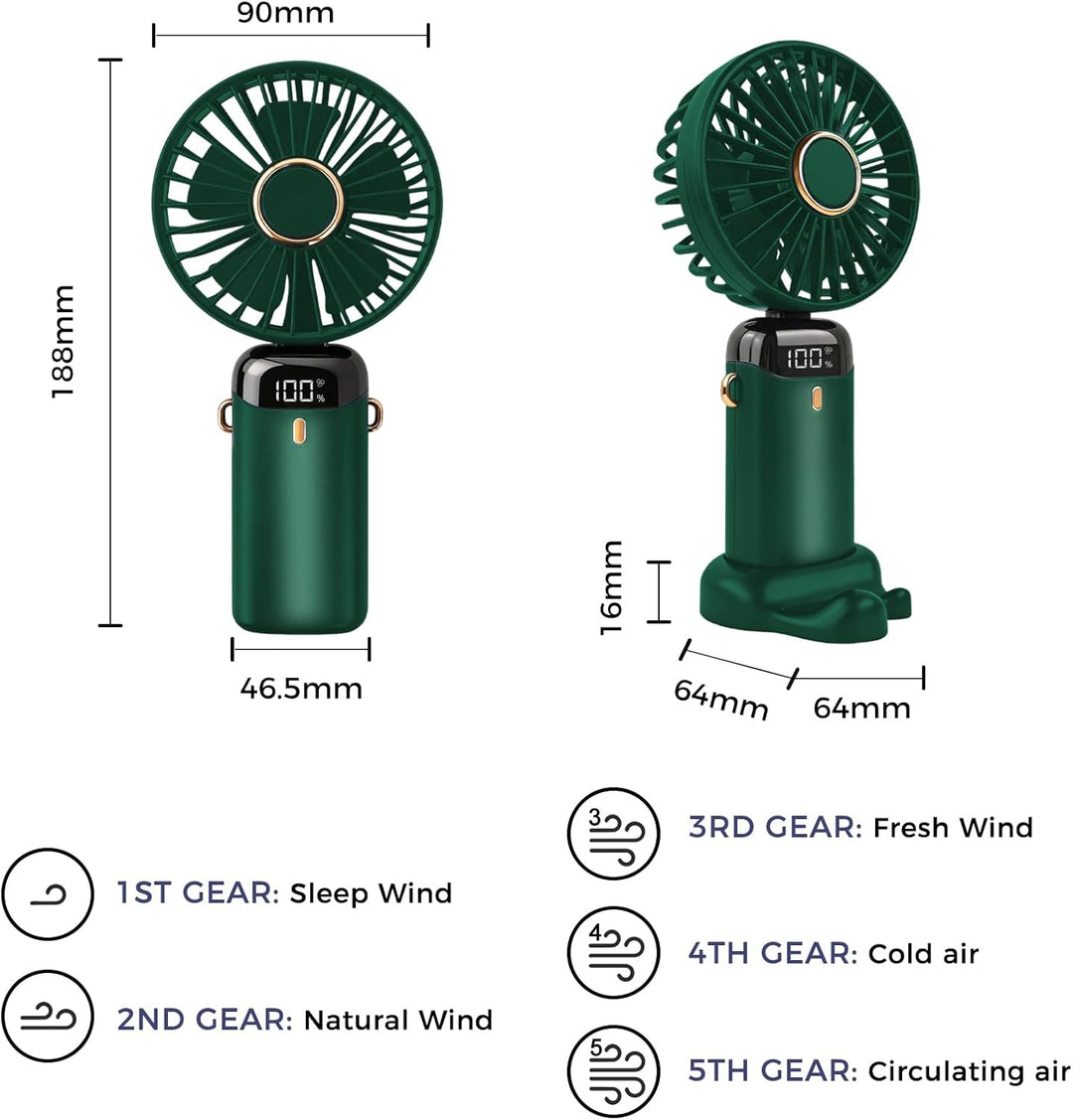 Jsdoin Handventilator, Tragbarer Mini Ventilator, Wiederaufladbar, Kleiner Taschenventilator Mit 5 G