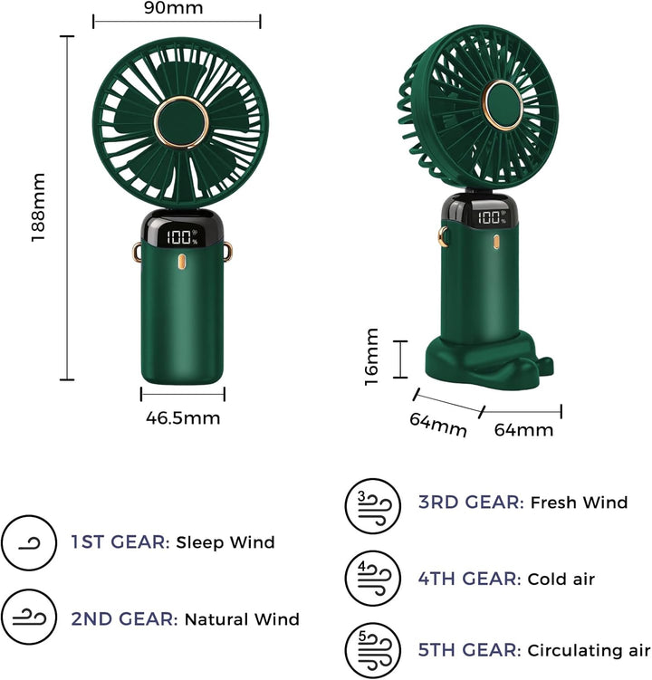 Jsdoin Handventilator, Tragbarer Mini Ventilator, Wiederaufladbar, Kleiner Taschenventilator Mit 5 G