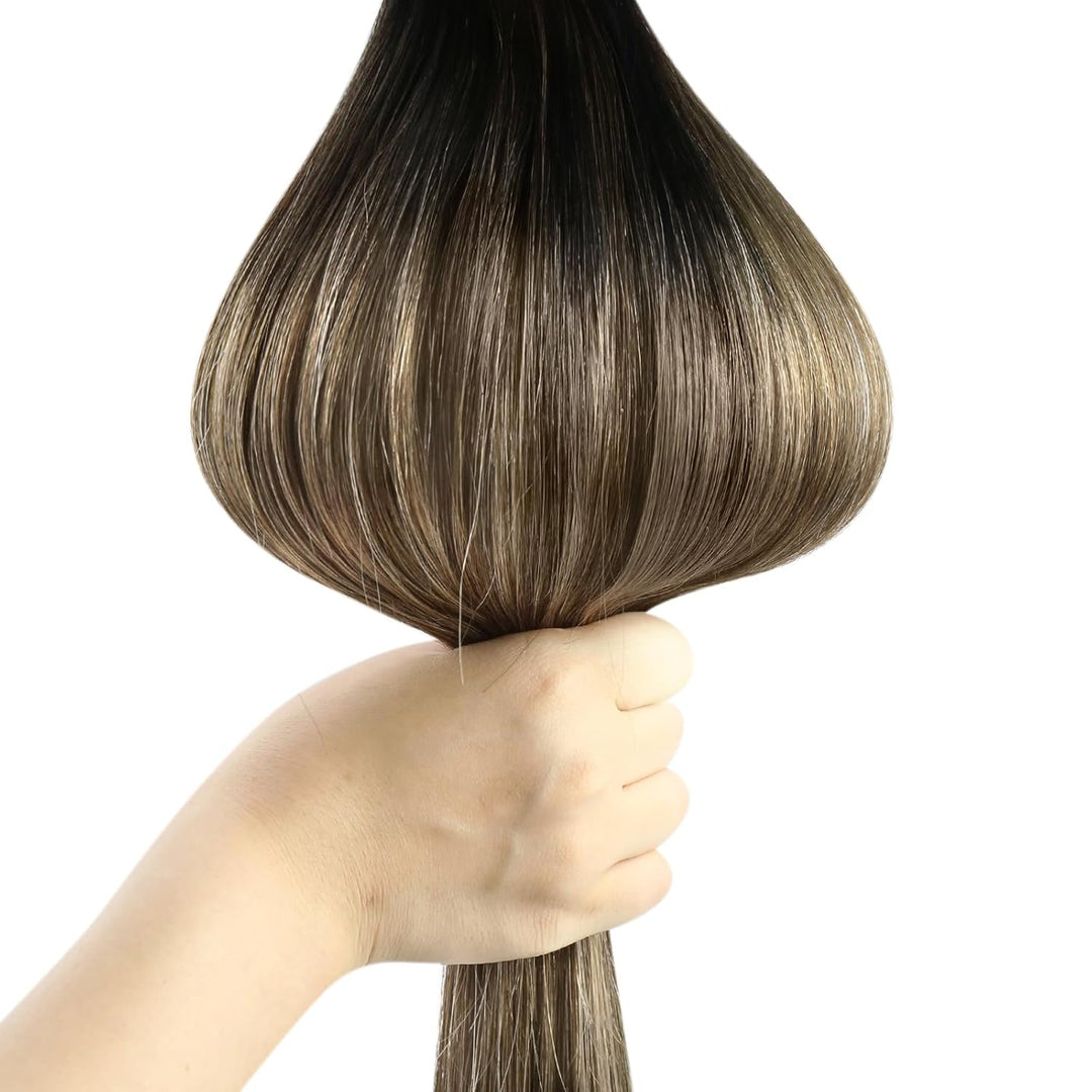 Ugeat Clip in Extensions Echtes Haar Haarverlängerungen 35cm 120g Clip in Schwarz bis Braun und Kara