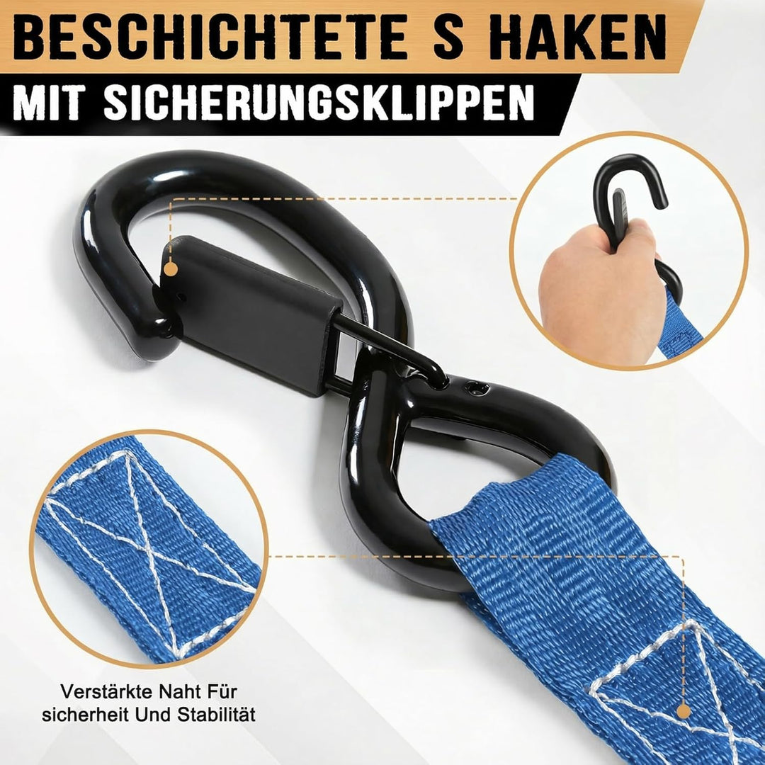 Automatik Spanngurt mit S Haken, 3 m x 25mm Selbstaufrollende Spanngurte, Zurrgurt für LKW, Anhänger