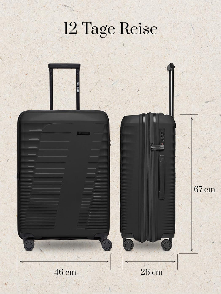Eco Edition Mittelgrosser Hartschalen Koffer nachhaltig | Trolley 44 x 26 x 67 cm mit Dehnfalte von