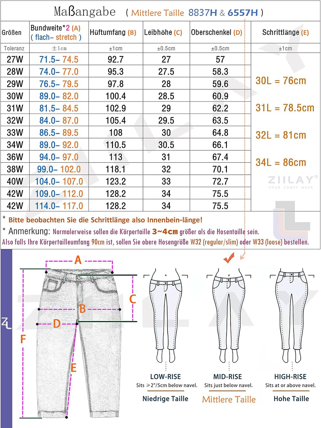ziilay Thermojeans Herren Thermohose Schneehose gefütterte Winterhose Winterjeans mit Fleece gefütte