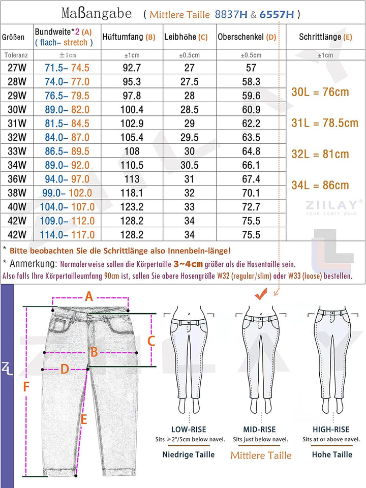 ziilay Thermojeans Herren Thermohose Schneehose gefütterte Winterhose Winterjeans mit Fleece gefütte