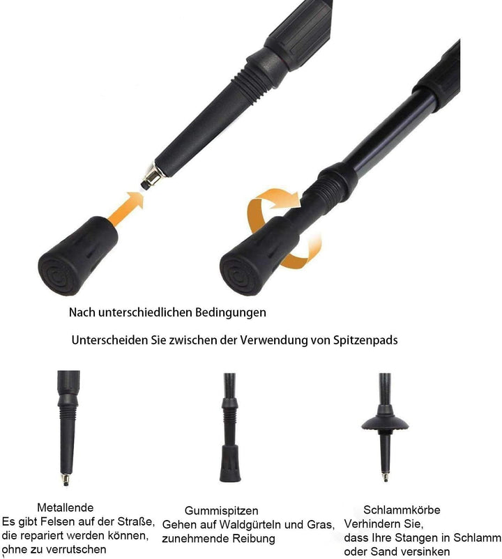ANGNYA 2 Stück Trekkingstöcke Wanderstöcke mit Antischock-System teleskopierbar, zusammenklappbar, V