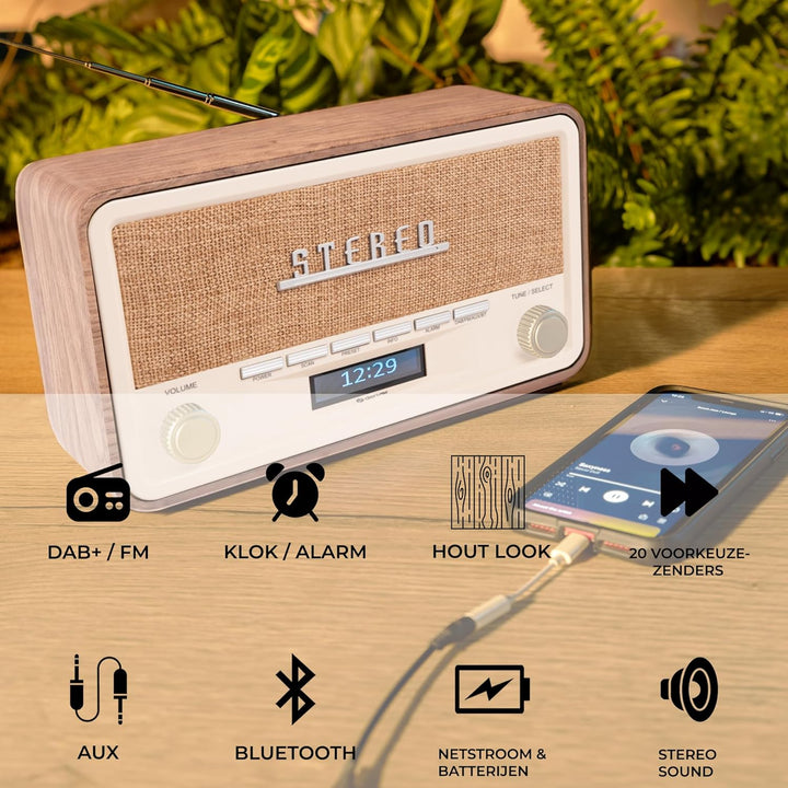Denver Retro-Bluetooth-Radio, DAB-18 WH, Sport, Mehrfarbig (Mehrfarbig), Einheitsgrösse