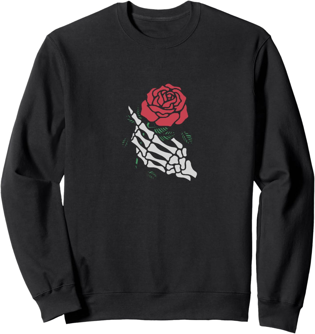 Rose Skelett Hand Ästhetik Rote Rose Blumen Rote Rosen Sweatshirt