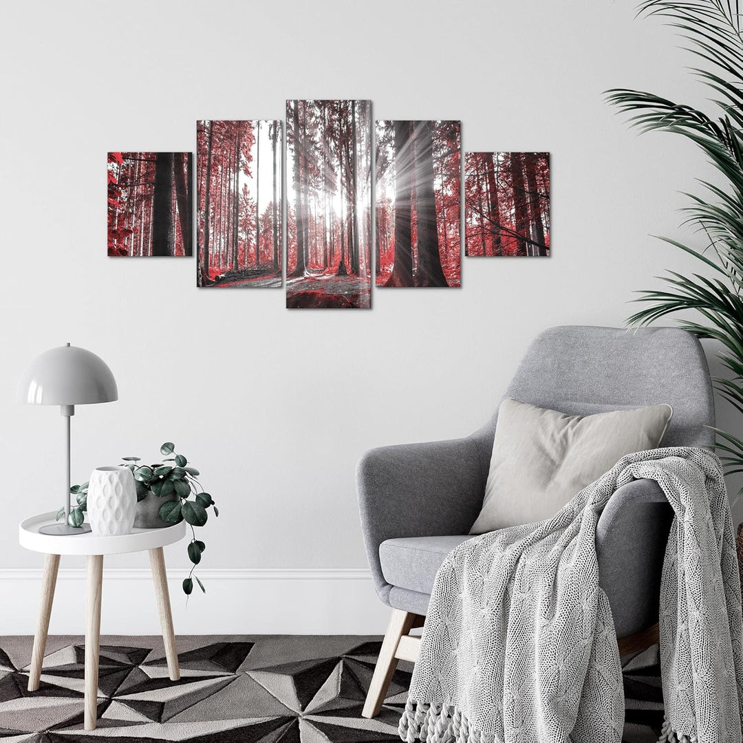 Runa Art Wandbilder Wald Landschaft 5 Teilig Bild auf Vlies Leinwand Deko Schlafzimmer Wohnzimmer So