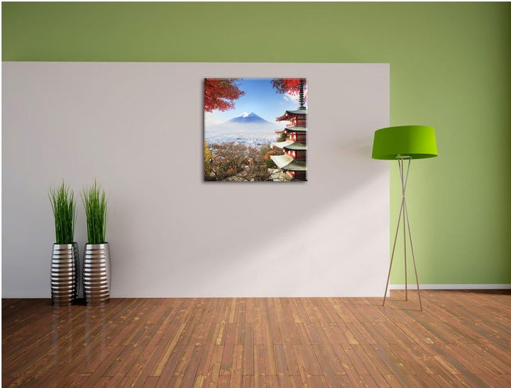 Pixxprint Japanischer Tempel im Herbst, Format: 70x70 auf Leinwand, 70x70