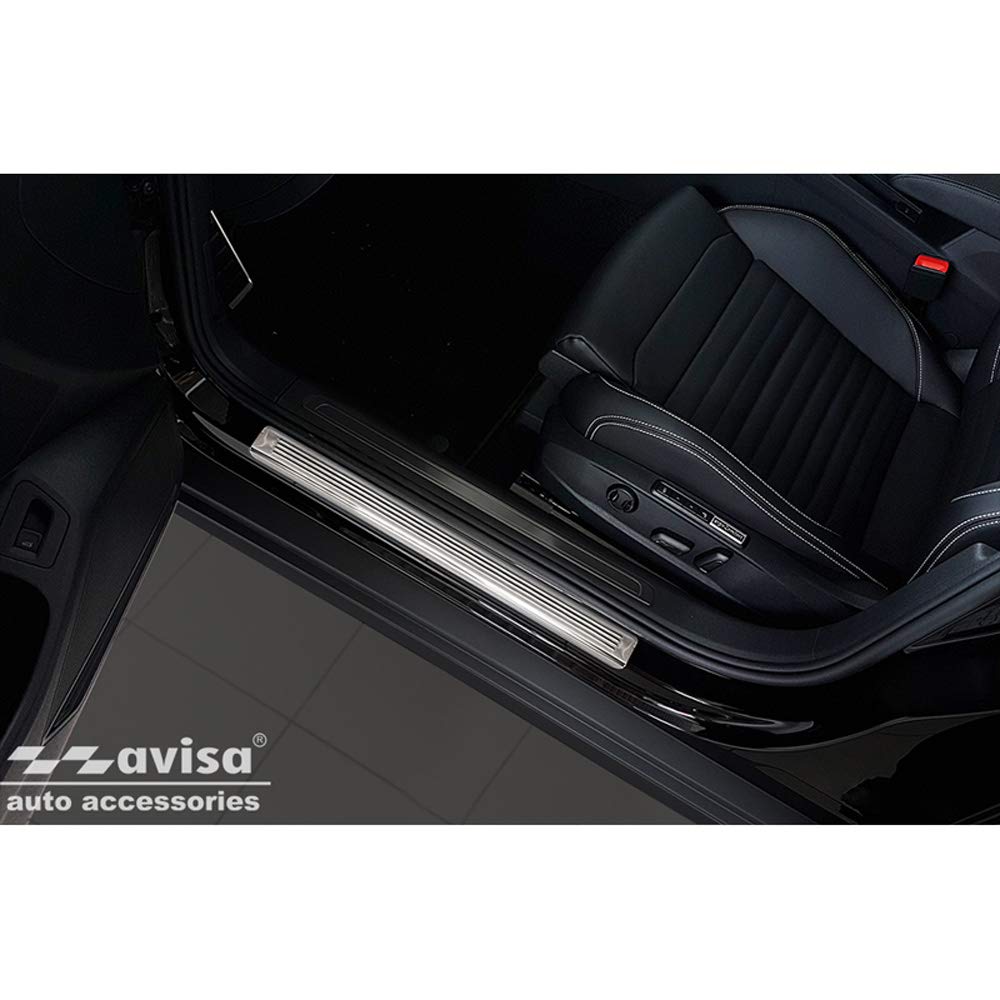 Avisa INOX Door sill Protectors Compatible with Volkswagen Passat 3G Sedan/Variant 2014- - 'Lines' -